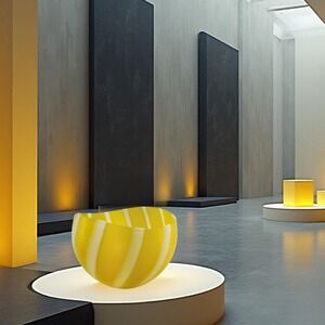 Edols‎ Elliott 1995 Australian Studio Art Glass Bowl Yellow White Spiral Signed